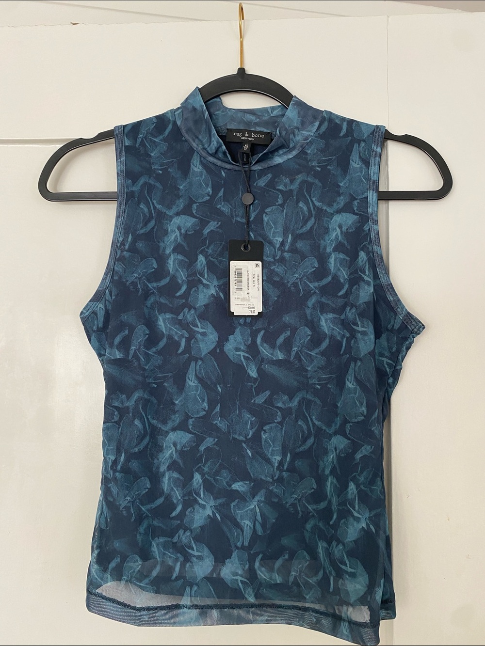 rag & bone Sleeveless Mock Neck Tank in Blue Teal Floral